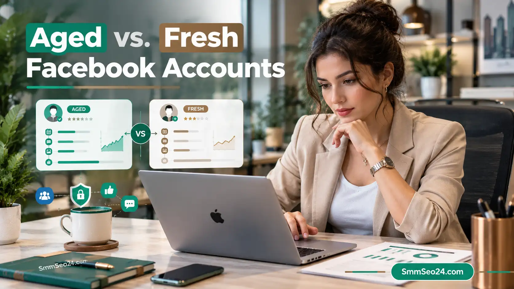 Infographic chart comparing aged Facebook accounts with fresh accounts for ad spend limits and trust