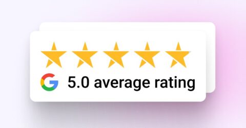 Local business owner prepares customer follow-up cards for Google reviews.
